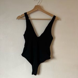 Black V neck/ v back bodysuit
